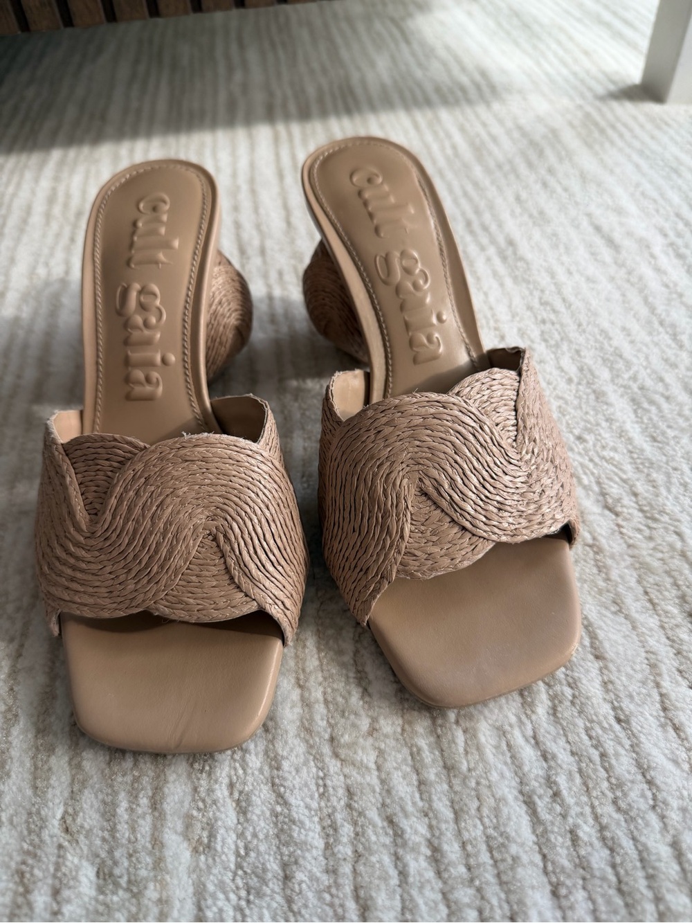 cult gaia Tan Braided Raffia Slide Mules